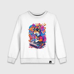 Свитшот хлопковый детский Сиба ину диджей, цвет: белый