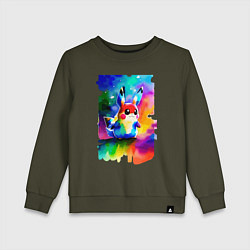Свитшот хлопковый детский Акварельный Пикачу - поп-арт, цвет: хаки