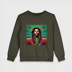 Свитшот хлопковый детский Digital Art Bob Marley in the field, цвет: хаки