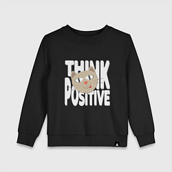 Свитшот хлопковый детский Забавный кот и надпись Think positive, цвет: черный