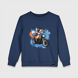 Свитшот хлопковый детский Лис на мотоцикле, цвет: тёмно-синий