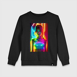 Свитшот хлопковый детский Japanese girl - neon glow - neural network, цвет: черный