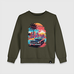 Свитшот хлопковый детский Автомобиль на пляже, цвет: хаки