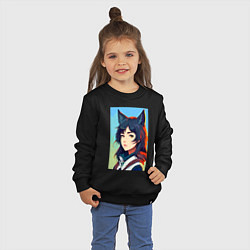 Свитшот хлопковый детский Девочка-волчонок - нейросеть - аниме, цвет: черный — фото 2