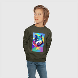 Свитшот хлопковый детский Wolf - pop art - neural network, цвет: хаки — фото 2