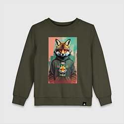 Свитшот хлопковый детский Dude fox - urban style, цвет: хаки