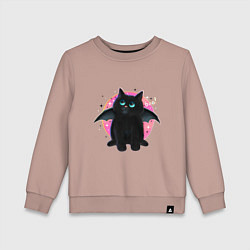 Детский свитшот Черный котенок летучая мышь хэллоуин