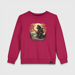 Свитшот хлопковый детский Японский самурайский кот, цвет: маджента