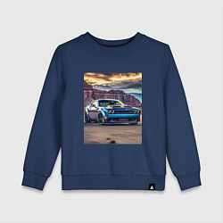 Свитшот хлопковый детский Авто Додж Челленджер, цвет: тёмно-синий
