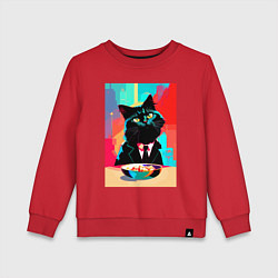 Свитшот хлопковый детский Чёрный котик джентльмен - нейросеть, цвет: красный