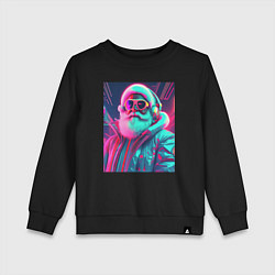 Свитшот хлопковый детский Модный Санта в неоновом свете, цвет: черный