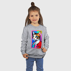 Свитшот хлопковый детский Модная кошечка - поп-арт - нейросеть, цвет: меланж — фото 2