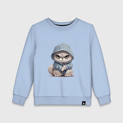 Свитшот хлопковый детский Злой кот в капюшоне, цвет: мягкое небо