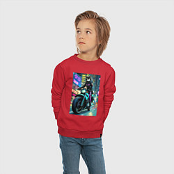 Свитшот хлопковый детский Кошечка байкер - нейросеть, цвет: красный — фото 2