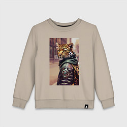 Свитшот хлопковый детский Cool leopard - urban style - neural network, цвет: миндальный