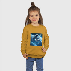 Свитшот хлопковый детский Голубой котик космонавт, цвет: горчичный — фото 2