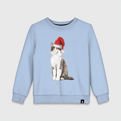 Свитшот хлопковый детский Пятнистый кот в новогодней шапочке, цвет: мягкое небо