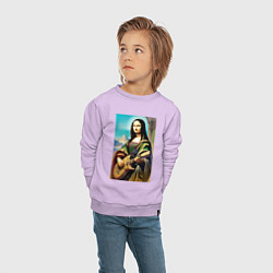 Свитшот хлопковый детский Мона Лиза лабает на гитаре, цвет: лаванда — фото 2