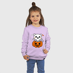 Свитшот хлопковый детский Веселый кот-скелет в тыкве - Хэллоуин, цвет: лаванда — фото 2