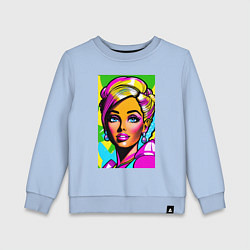 Свитшот хлопковый детский Кукла Барби - нейросеть - поп-арт, цвет: мягкое небо