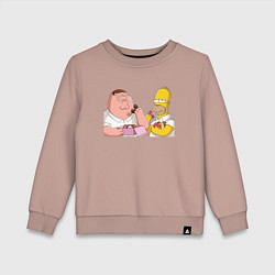 Свитшот хлопковый детский Питер и Гомер едят пончики, цвет: пыльно-розовый
