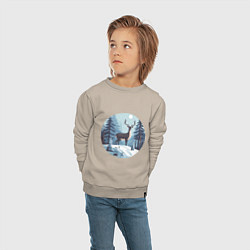 Свитшот хлопковый детский Зимняя сказка олень в лесу, цвет: миндальный — фото 2