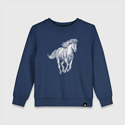 Свитшот хлопковый детский Белая лошадь скачет, цвет: тёмно-синий