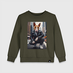 Свитшот хлопковый детский Булли на улице Нью-Йорка - нейросеть, цвет: хаки