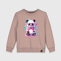 Свитшот хлопковый детский Милая панда в розовых очках и бантике, цвет: пыльно-розовый