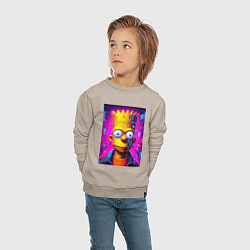 Свитшот хлопковый детский Портрет Барта Симпсона - киберпанк, цвет: миндальный — фото 2