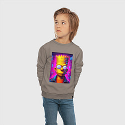 Свитшот хлопковый детский Портрет Барта Симпсона - киберпанк, цвет: утренний латте — фото 2