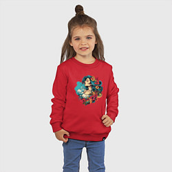 Свитшот хлопковый детский Девушка с голубыми волосами и цветами, цвет: красный — фото 2