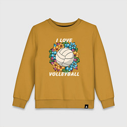 Свитшот хлопковый детский I love volleyball, цвет: горчичный