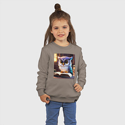 Свитшот хлопковый детский Мультяшная мудрая сова, цвет: утренний латте — фото 2