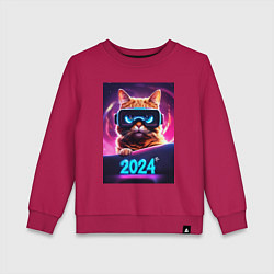 Свитшот хлопковый детский Новогодний кот 2024, цвет: маджента
