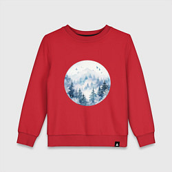 Свитшот хлопковый детский Горы в тумане в круге, цвет: красный