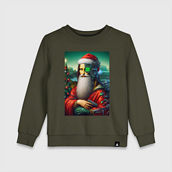 Свитшот хлопковый детский Mona Lisa in Santa costume - cyberpunk, цвет: хаки