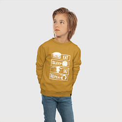 Свитшот хлопковый детский Еда сон лыжи, цвет: горчичный — фото 2