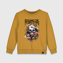 Свитшот хлопковый детский Bring Me the Horizon - A skull with roses, цвет: горчичный