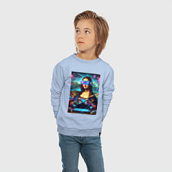 Свитшот хлопковый детский Mona Lisa is an avid gamer - cyberpunk, цвет: мягкое небо — фото 2