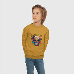 Свитшот хлопковый детский Череп в ярких цветах, цвет: горчичный — фото 2