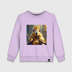 Свитшот хлопковый детский Мем царь капибара в золотых латах и короне, цвет: лаванда