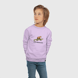 Свитшот хлопковый детский Капибара на крокодиле пародия, цвет: лаванда — фото 2