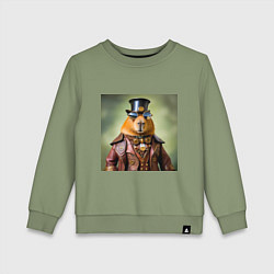 Свитшот хлопковый детский Мем капибара в очках в стиле стимпанк, цвет: авокадо