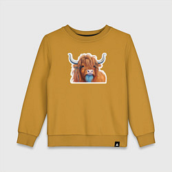 Свитшот хлопковый детский Шотландский волосатый бык, цвет: горчичный