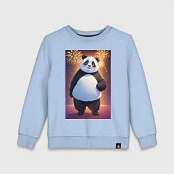 Свитшот хлопковый детский Панда в свитере под салютом - ai art, цвет: мягкое небо