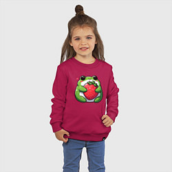 Свитшот хлопковый детский Толстая лягушка обнимает клубнику, цвет: маджента — фото 2