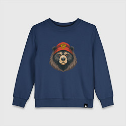 Свитшот хлопковый детский Русский медведь в шапке с гербом, цвет: тёмно-синий