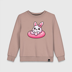 Свитшот хлопковый детский Смешной розовый кролик в надувном круге, цвет: пыльно-розовый