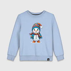 Свитшот хлопковый детский Снеговик в шапочке и с шарфом, цвет: мягкое небо